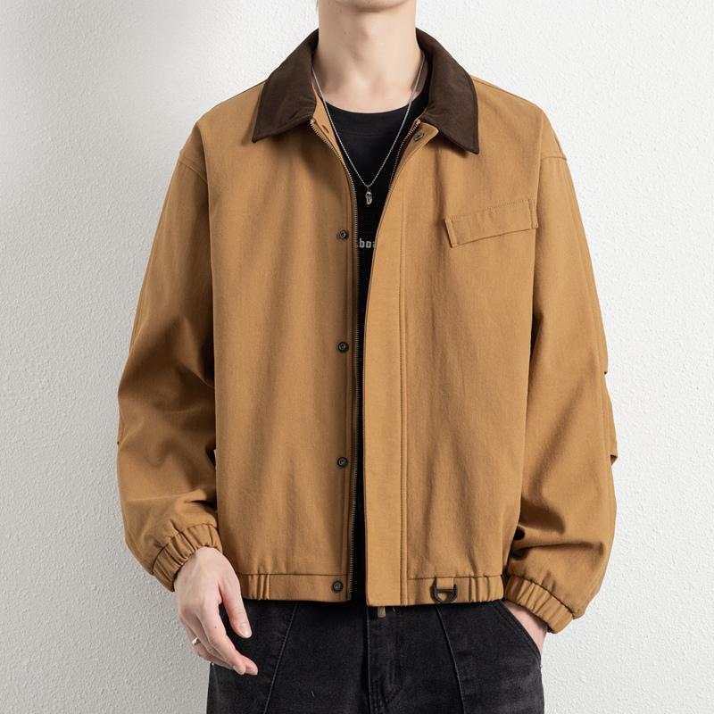 

Мужские повседневные хлопковые куртки 2025 весна-осень, однотонные куртки свободного кроя, мужская куртка со стойкой, мужская куртка-бомбер 2XL темные хаки