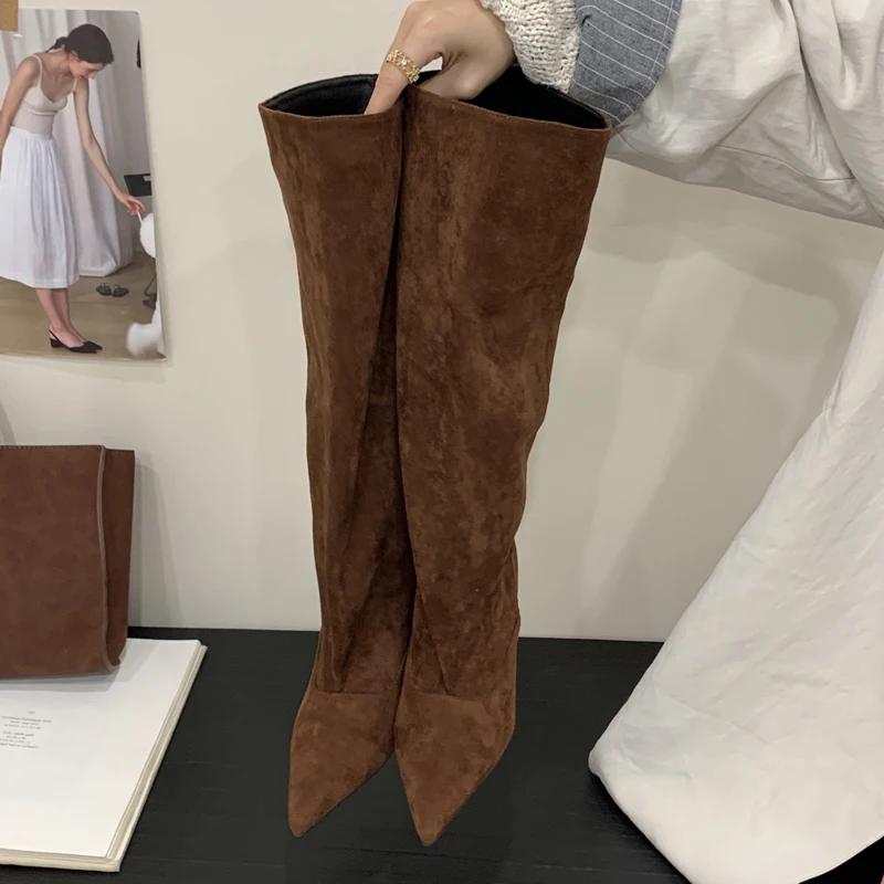 Fashion Eilyken Fashion Vintage Thin Heels Women Knee High Boots Fashion Winter Sexy Pointed Toe Stripper Party Shoes Zapatos De Mujes