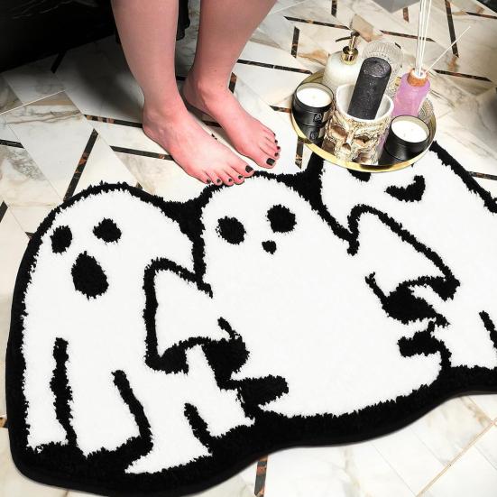 Halloween Floor Mat Gothic Ghost Skull Door Mat Spooky Unwelcome Bat Doormat for Front Door Entrance Kitchen Decoration