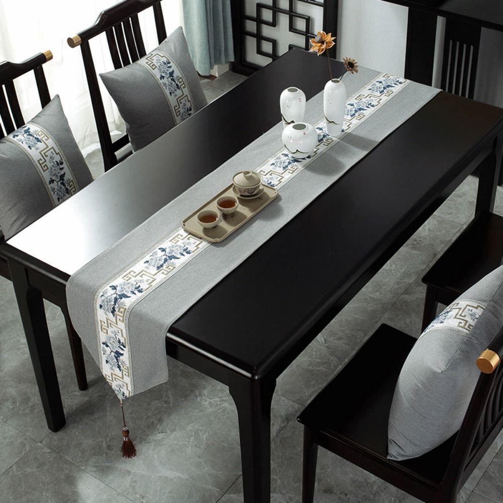 Chinese Style Floral Table Runner Vintage Tea Table Cloth Embroidery Bed Flag Home Kitchen Use