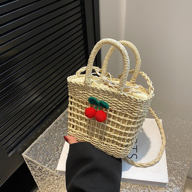 Yogodlns Çimen Dokuma Rattan Saklama Sepeti Askılı Çanta El Yapımı Hasır Dokuma Sepet Küçük El Çantaları Plaj Omuz Çantası