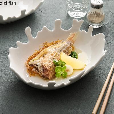 Ovaler unregelmäßiger Korallenteller, Keramik-Salatteller, Dessertteller, Snackschale, Sashimi-Schüssel, Restaurant-Geschirr, künstlerische Konzeption