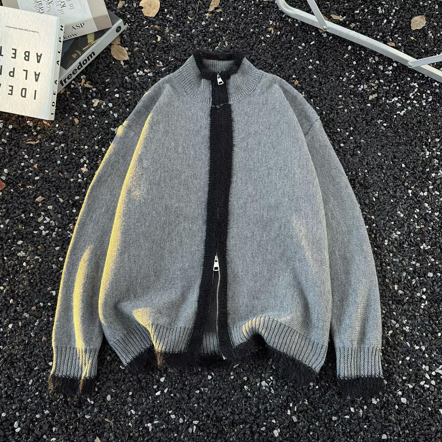 

Men s High-End Trendy Zipper Cardigan: Autumn/Winter Clean Fit Lazy Style Knit Jacket L сірий колір