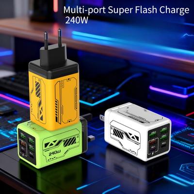 1 قطعة رأس شحن 240 واط 4USB + 2PD mecha متعدد المنافذ شاحن هاتف محمول PD25W بروتوكول كامل لوائح أوروبية