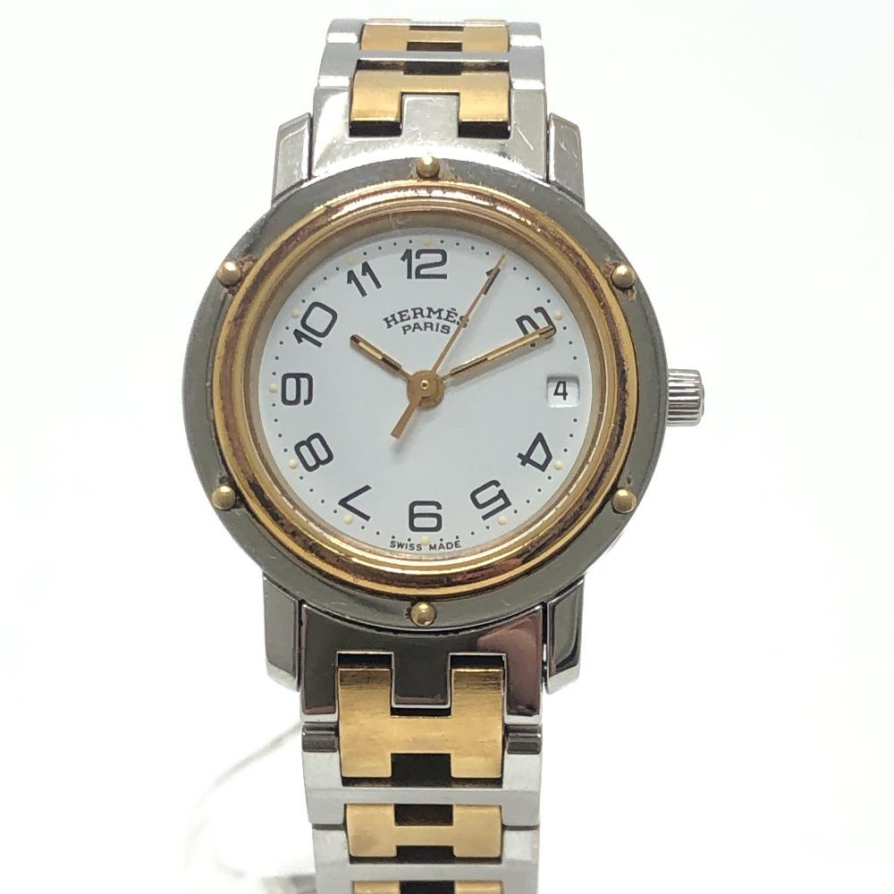 HERMES CL3.240 Clipper Quartz Date Watch Round Face Two-tone Wristwatch