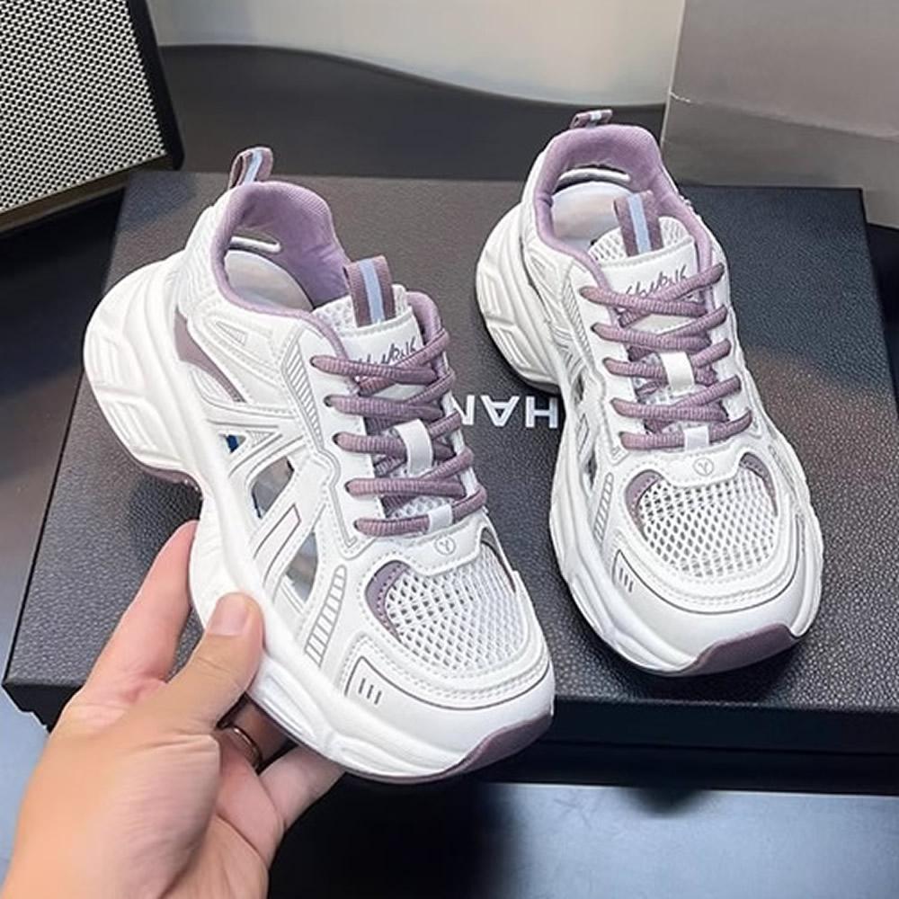 Women's Summer Lightweight Breathable Mesh Hollow out Dad Sneakers Casual Sports Travel Shoes Popular Internet White Sneakers