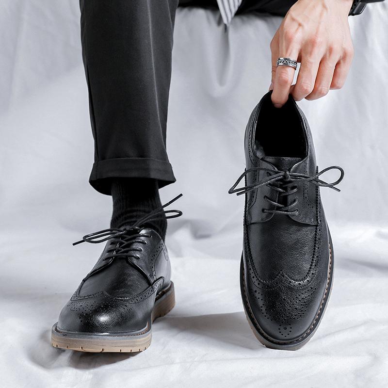 Fashion Business Formal Leather Shoes Casual Mens Oxford Shoes Classic Brogue Shoes Young British Style High Quality Handmade Men Shoes