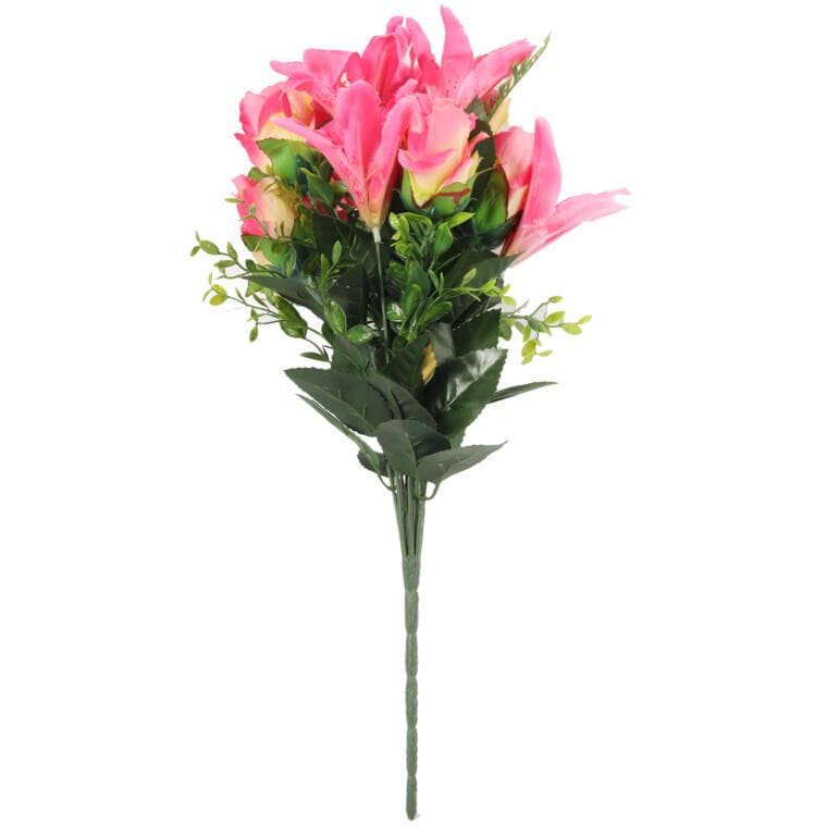 Bouquet of 12 flowers, rose and lily mix, dark pink