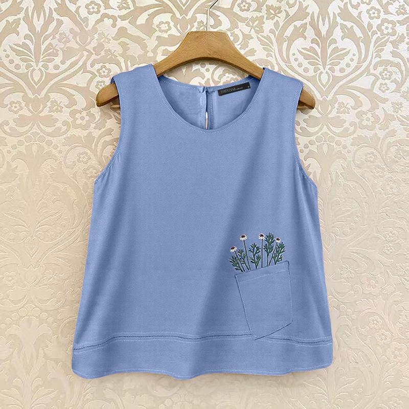 

ZANZEA Женские повседневные летние майки без рукавов с круглым вырезом и принтом 5XL синий