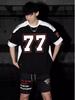 Number 77 Retro Ice Hockey Jersey – Short Sleeve Patchwork T-Shirt