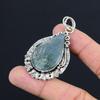 Pear Natural Solar Moss Agate Engagement Birthday Pendant 925 Sterling Silver