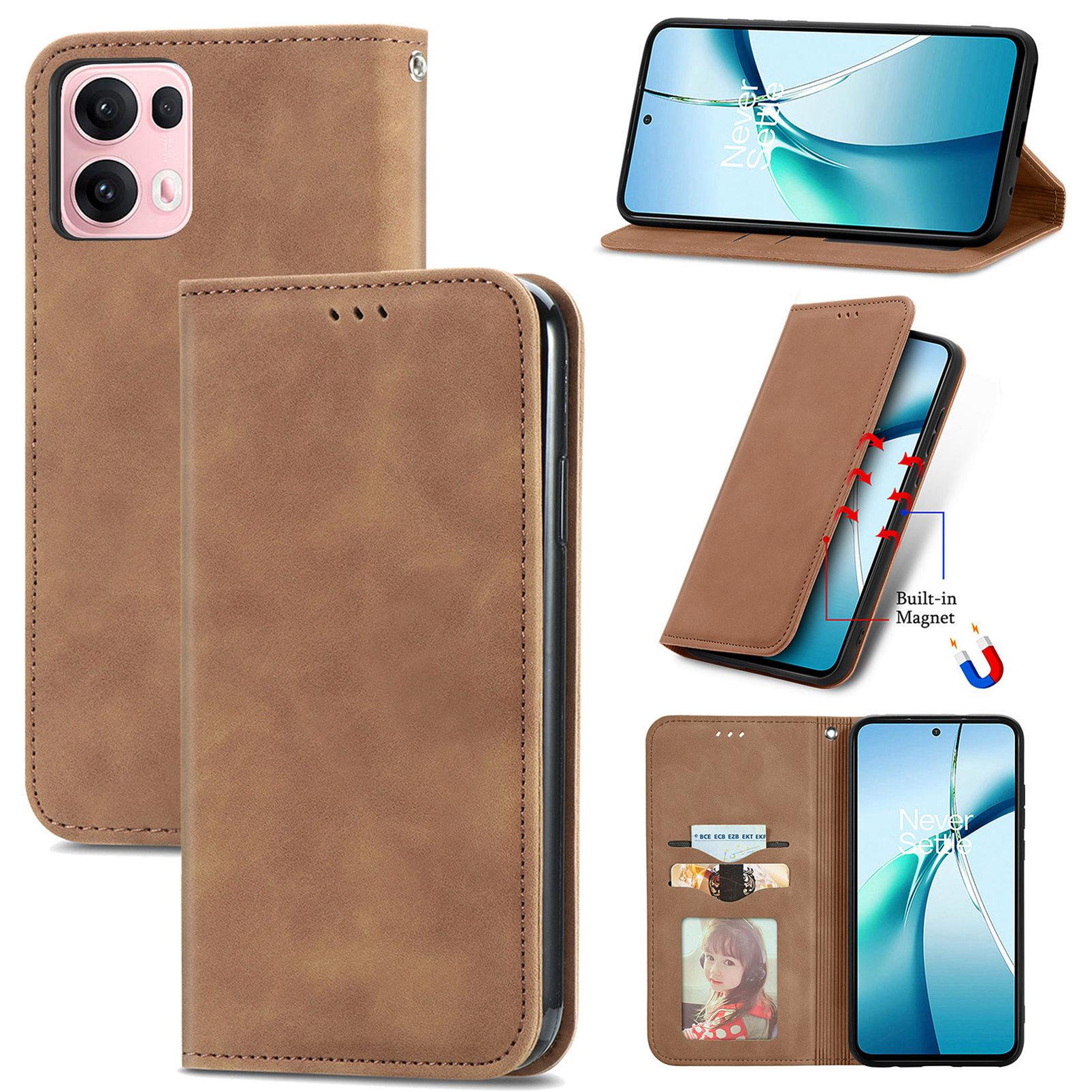 

For Oppo Reno13 Pro 5G Leather Case with Card Holder Magnetic Absorption Phone Cover Brown