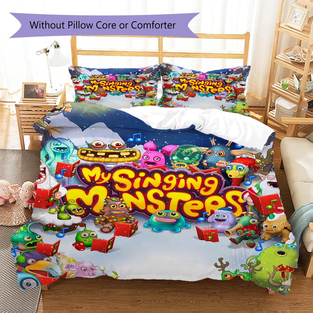 My Singing Monsters Pattern Bedding,Quilt Set Quilt Cover Pillowcase Home Birthday Gift (1 * Duvet Cover + 2 * Pillowcase, Without Core)
