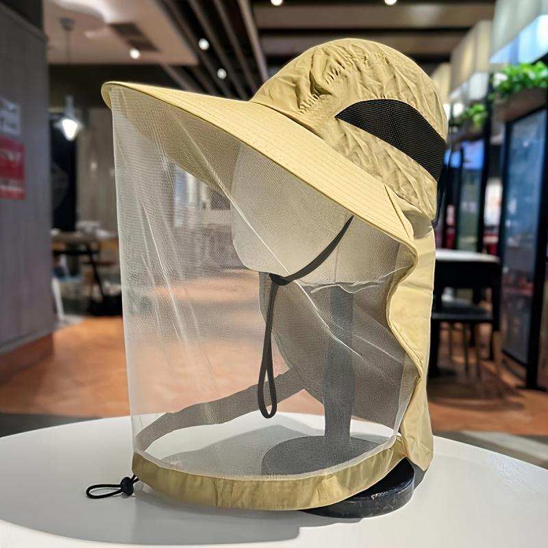 Unisex Fishing Sun Hat Breathable Mesh Face Shield Shawl Integrated Outdoor Sun Hat Elastic Quick-Dry Adjustable Strap