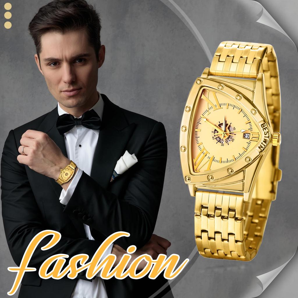 Dreieckig Stilvoll und mit Römisch Analog Edelstahl Antik und Gold Ein Tolles Geschenk für und Tag Herrenuhr, Wasserdicht, Alphabet, Kalender, Stahl,