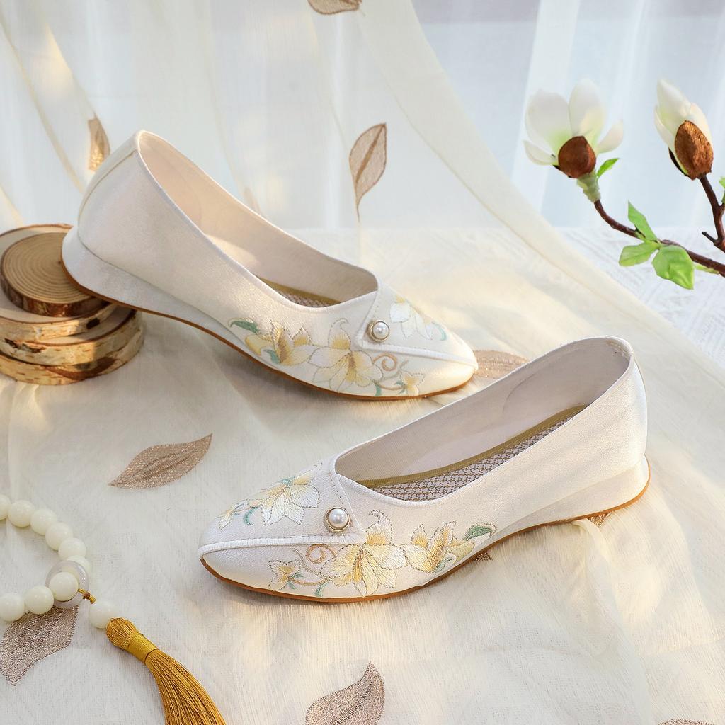 Lanting, New Chinese Style Embroidered Shoes, Ethnic Style Canvas Shoes, Ancient Hanfu Flat Heels
