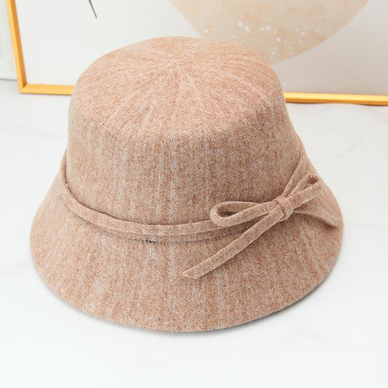 New Elegant Bow Mixed Color Wool Bucket Hat Women's Autumn and Winter Versatile Washbasin Hat Bucket Hat