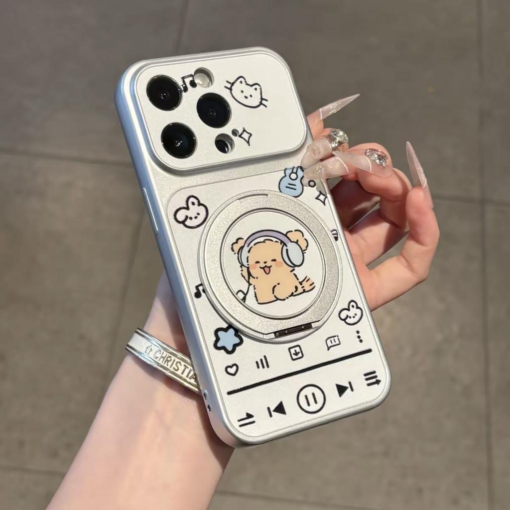 Headphones Puppy Rotating Bracket Apple 17 Large Windows Mobile Phone Case iPhone16/15/14 Electroplating 13 Cute 12