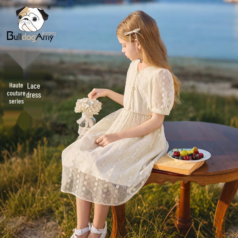 Chanzuigou Girls  Gold-Edged Lace Puff Sleeve Summer Dress 170 cm