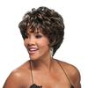Women Short Curly Wig with Bangs Fluffy Natural Looking Silky High Temperature Fiber Middle Aged Ladies Black Synthetic Hair