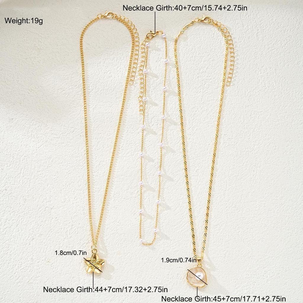 17KM 3pcs Set Minimalist Elegant Seashell Flower Faux Pearl Necklace For Women Summer Beach Dating Party Daily Wear Jewelry Gifts