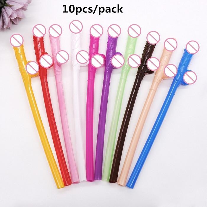 10Pcs Cuticolor Penis Straws Bride Shower Sexy Hen Night Willy Drinking Penis for Bar Bachelorette Party Novelty Nude Straw