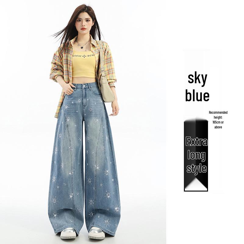 

Retro Star Print Bootcut Jeans - Spring/Autumn Wide Leg Casual Pants XXL