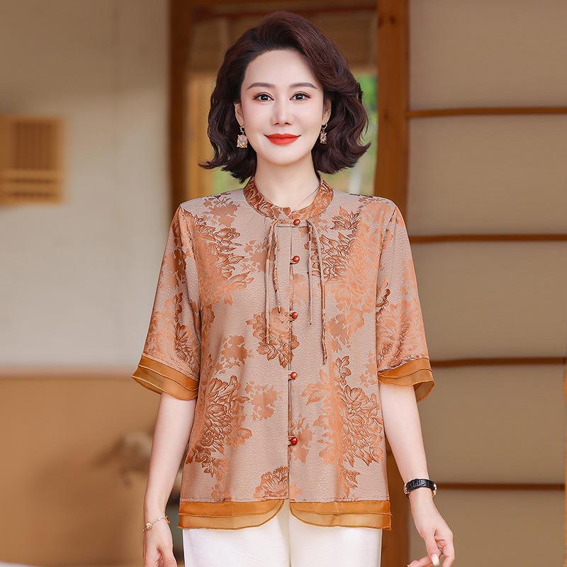

Elegant Women s Short-Sleeved Mother s Top 4XL (Recommended 135-150 jin) оранжевый