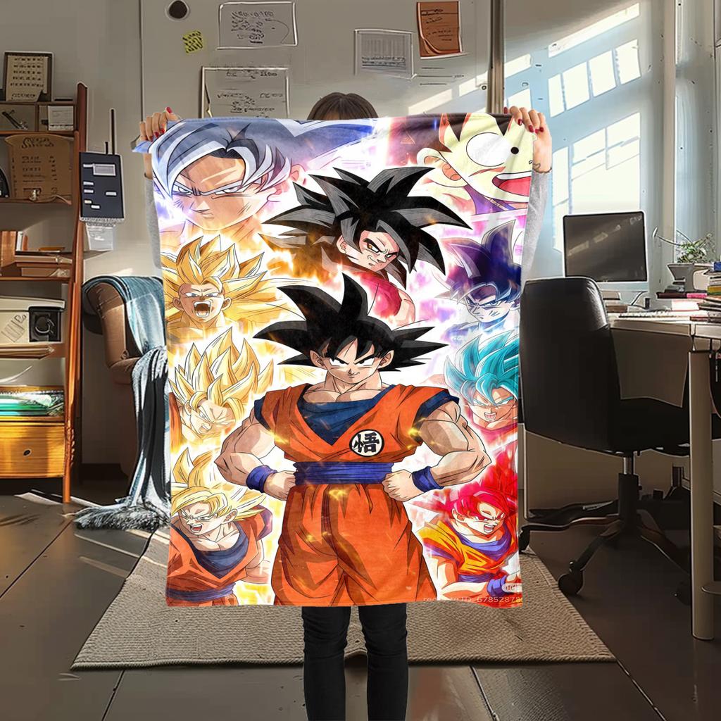 1 Stück Son Goku Druck Flanelldecke, Hohe Qualität für alle Jahreszeiten, Heimdekoration, Wärme und Komfort, Perfekt für Weihnachtsgeschenke