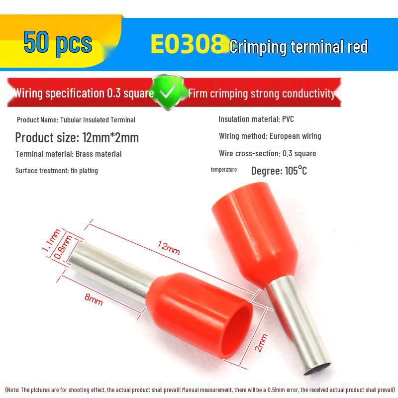 European Tubular Wire Connectors: VE0508, 7508, 1008, 1508, 2508 Pin Terminals