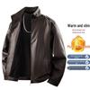 Men's Fleece-Lined Leather Winter Jacket, Thickened, Trendy Stand Collar - Ideal for Business, Casual, or Motorcycle Wear