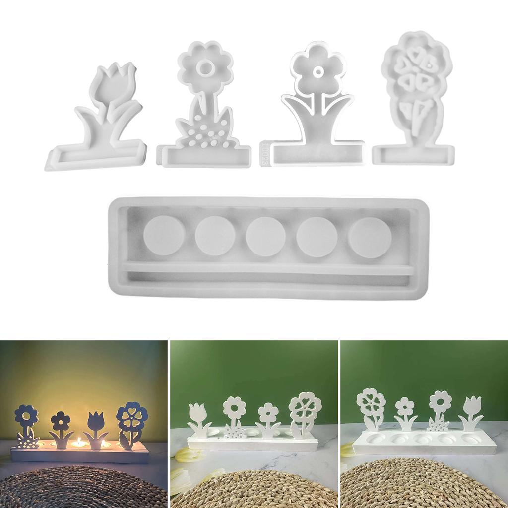 Flower Candlestick Molds with Base for Making Candle Holder Candlestick Tealight Holder Room Decorations DIY Craft