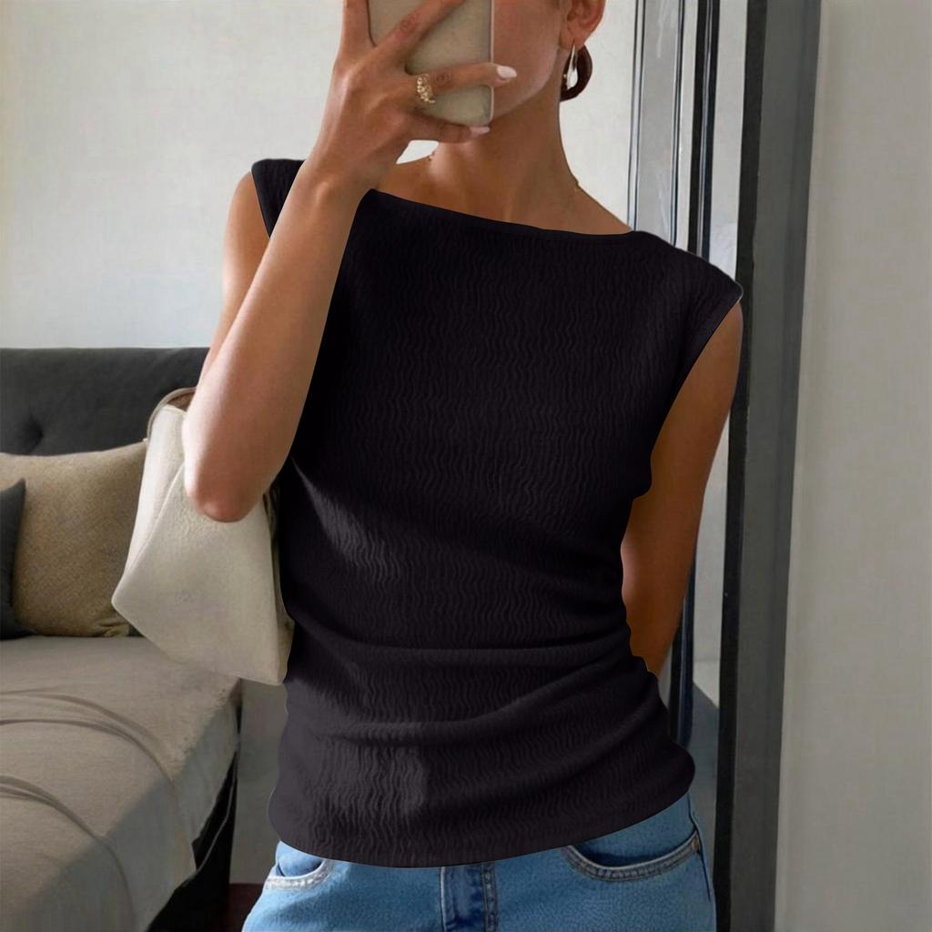 Women Sleeveless Tank Top Slim Fit Crew Neck Textured Stretchy Summer Casual Basic Vest Top for Layering or Daily Wear