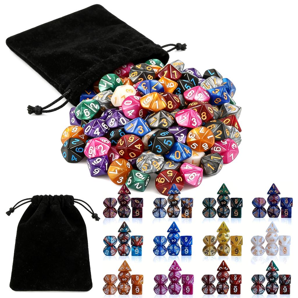 35Pcs Polyhedral DND Dice Set with Black Drawstring Pouch, Color-Coded Faces RPG/D&D Tabletop Game Accessories ZSY