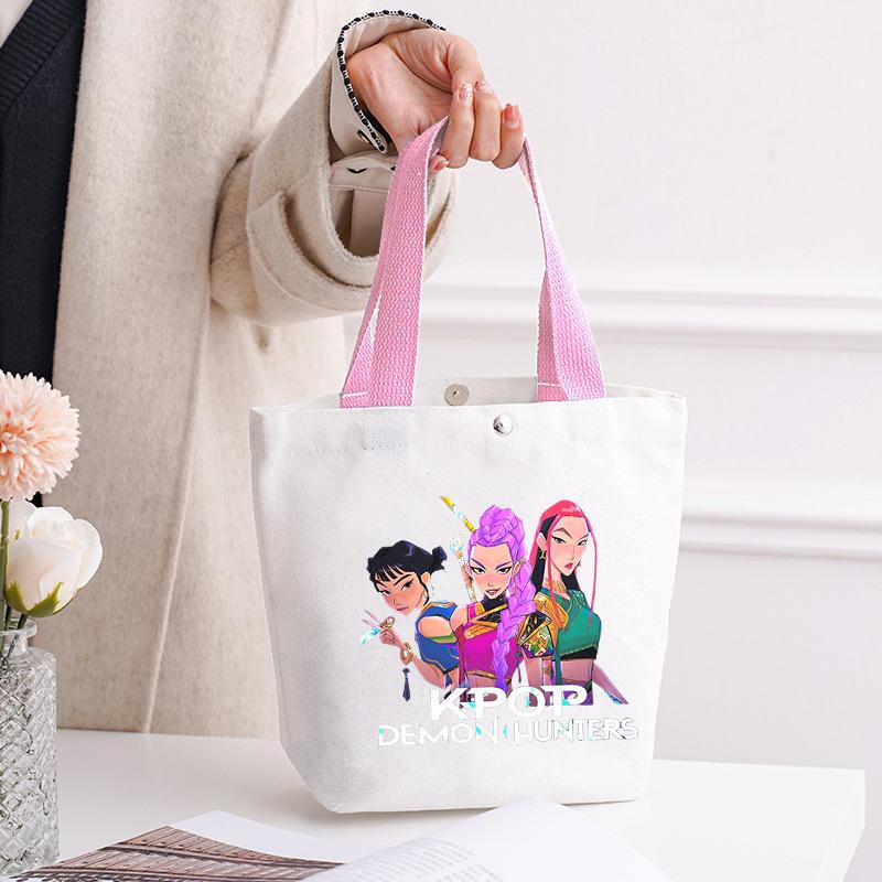 Kpop Portable Canvas Bag Plus Snap Button Solid Color Korean Version Canvas Bag Going Out Portable Tote Bag