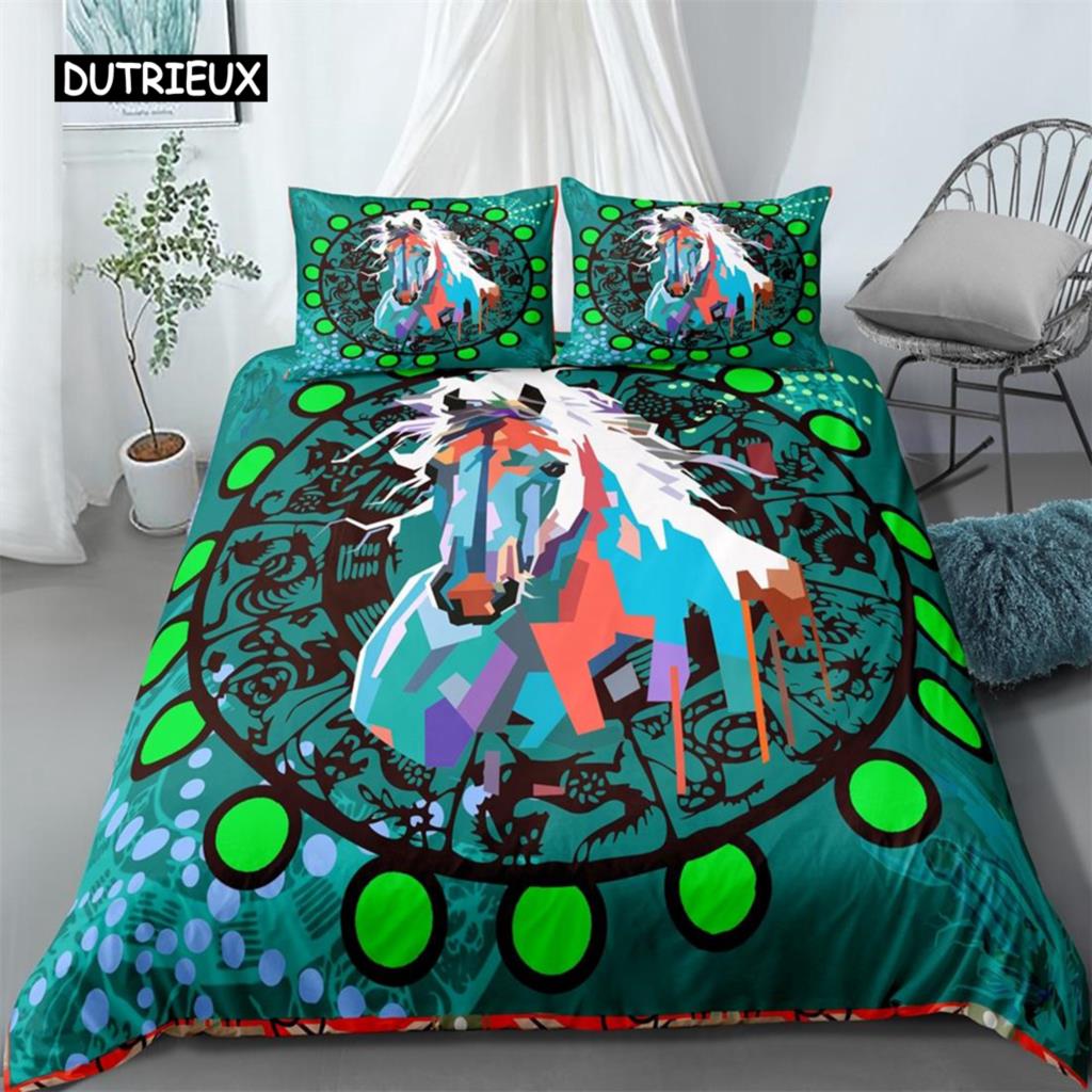 Soft SkinFriendly Horse Size Cowboy Animal for Kid Boys Girls Polyester Abstract Dream Catcher King Quilt