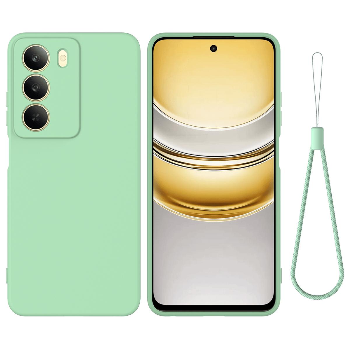 

For Realme V70s 5G/Realme V70 5G Liquid Silicone Case Phone Back Cover with Hand Strap Green