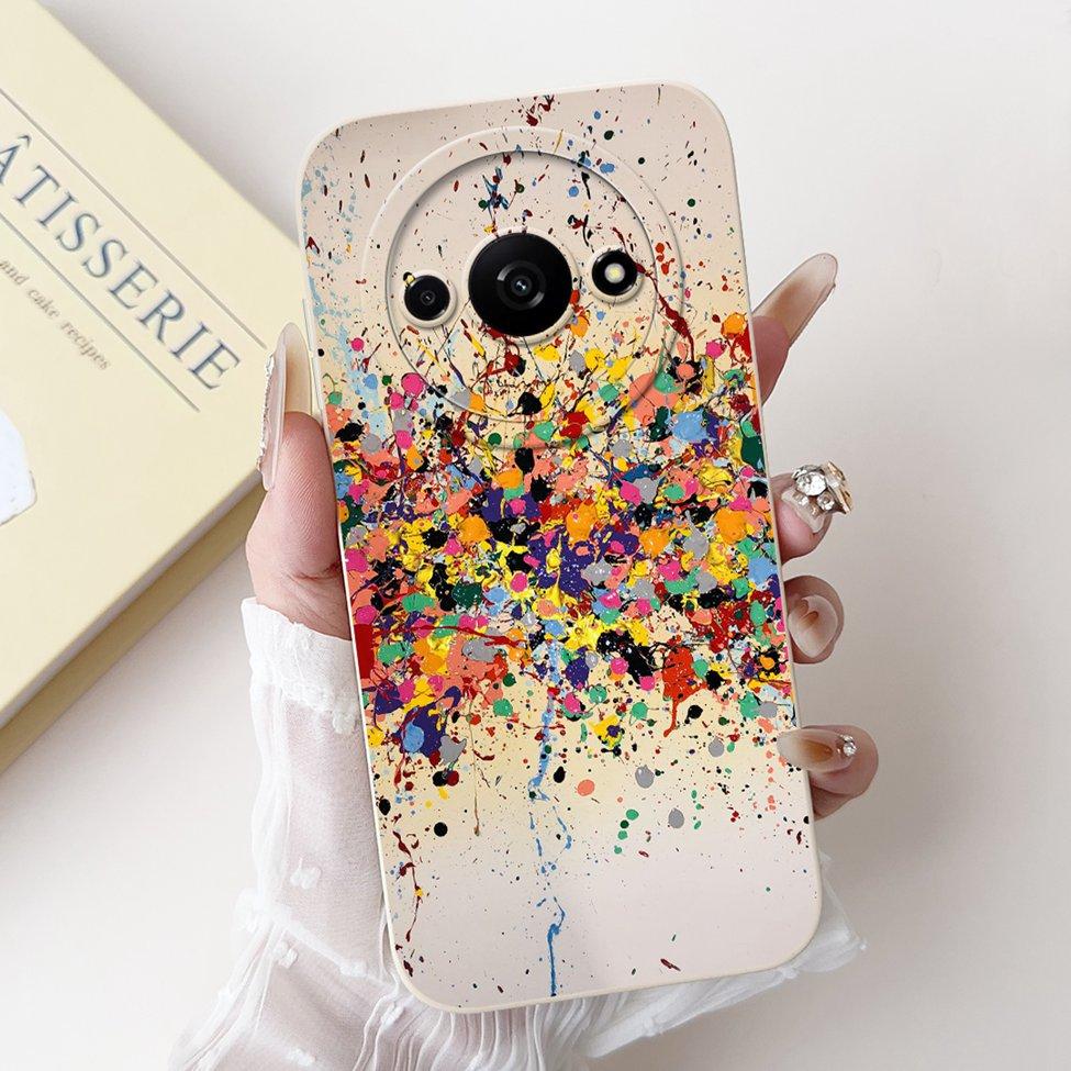 Für Redmi A3 Hülle Niedliche Cartoon Katze Ästhetisch Blumenmädchen Junge Stoßfeste Silikon-Rückabdeckung Für Xiaomi Redmi A3 Handyhülle Coque
