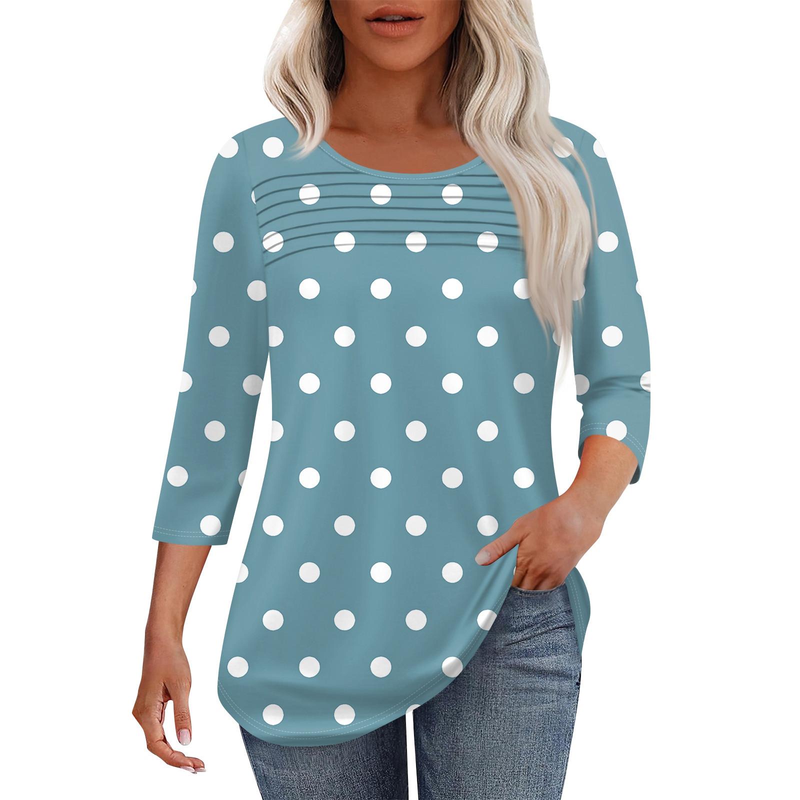 

Женская мода круглый вырез шея плиссированная передняя планка с принтом рукав 3/4 топ L