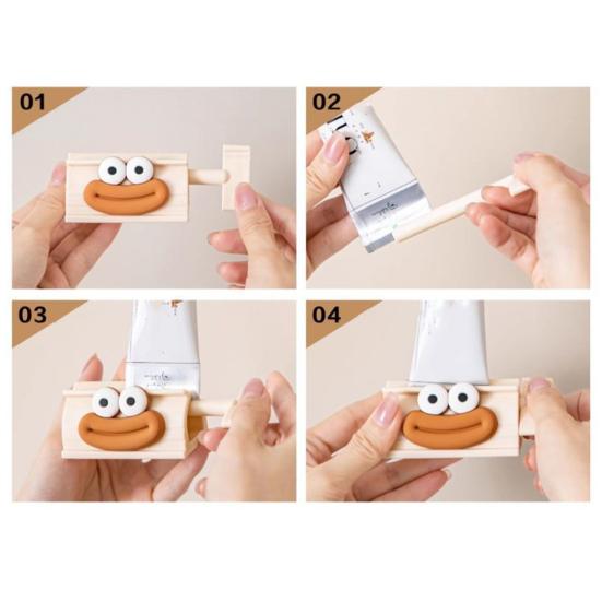 Cartoon Toothpaste Dispenser with Suction Base Wall-Mounted Roller Squeezer for Toothpaste Face Wash No-Waste Funny Bathroom Organizer for Kids Adults