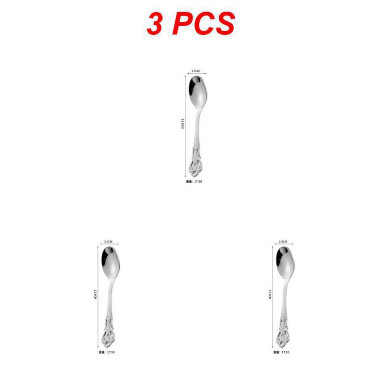 1/3PCS Teaspoon European-style Carved Stainless Steel Small Gift Tableware Long Handle Colorful Kitchen Accessories