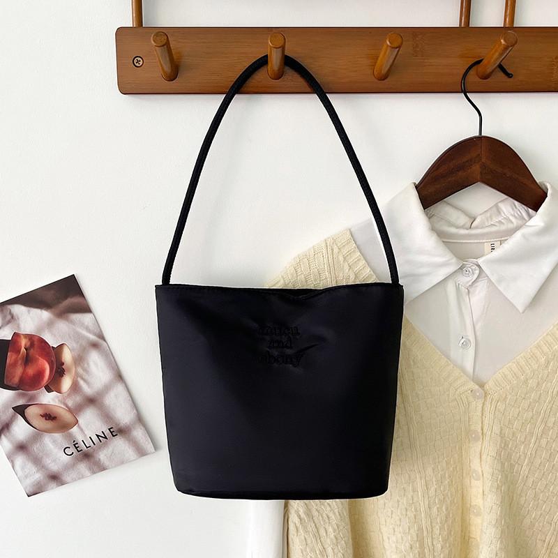 Water Bucket Bag For Women With Embroidery Nylon Casual Small Crossbody Purse For Daily Use