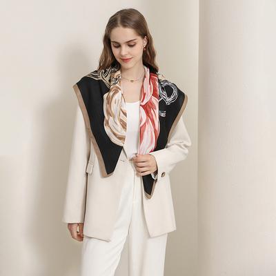 French Retro Simple Floral Print Ladies Square Scarf High-end Souvenir Fashionable Temperament Herringbone Square Scarf