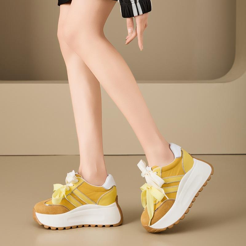 Inner Height Increase Women's Lightweight Spring and Summer New Retro Color Matching Thick Bottom Casual Genuine