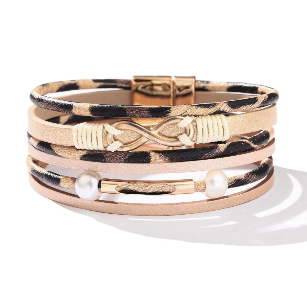 JMXD Women Bracelet Fashion Multi Layer PU Leather Magnetic Bangle Simple Classic Infinity Symbol Cuff Stylish Boho Jewelry Gift