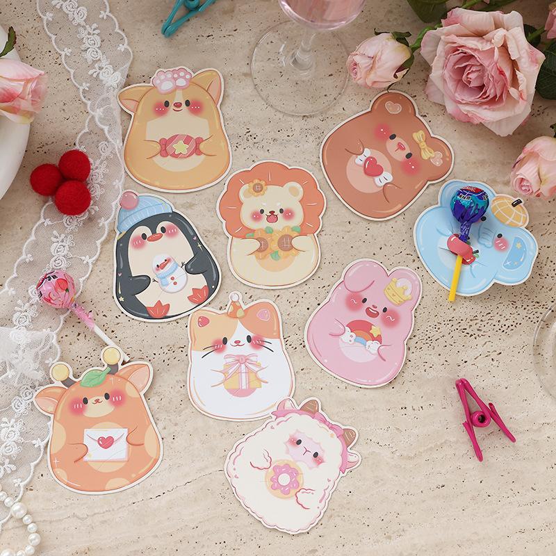 5 Sheets Cartoon Bear Lollipop Cards Multi Bear Heart Paper Cards For Wedding Valentines Day Candy Wrapping Decor Supplies