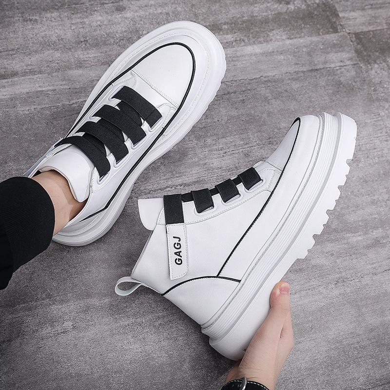 High-top Shoes Men's Little White Shoes Men's Board Shoes Fashion Trend Side Buckle Men's Boots Martin Shoes Platform Spot