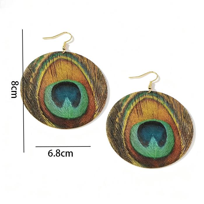 Przesadzone Luksusowe Kolczyki z Piór Pawich - Styl Retro Etniczny