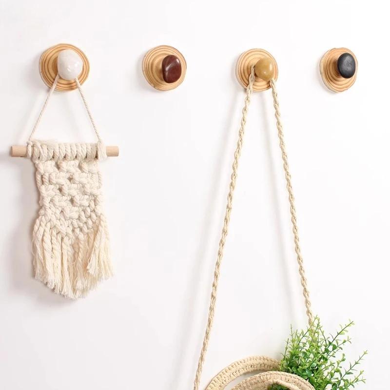 Pebble Solid Wood Hook Stone Decorative Hooks Wall Mounted Storage Rack Key Hook Clothes Hooks Towel Rack Home Organizer Shelf