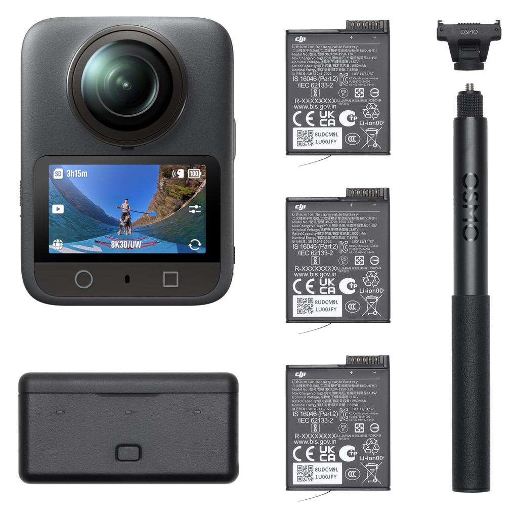 DJI Osmo 360 Adventure Combo Action Camera with 3 Vlogging Native 8K Boosted Sports Vlogging Action Camera 360-Degree Cameras, Video, 4K/120fps & 170°